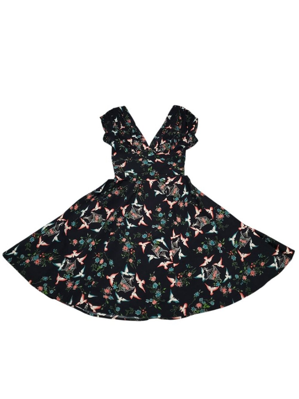 Trashy Diva Lovebirds Retro Midi Dress Size 6 40's Bird Print PinUp Floral